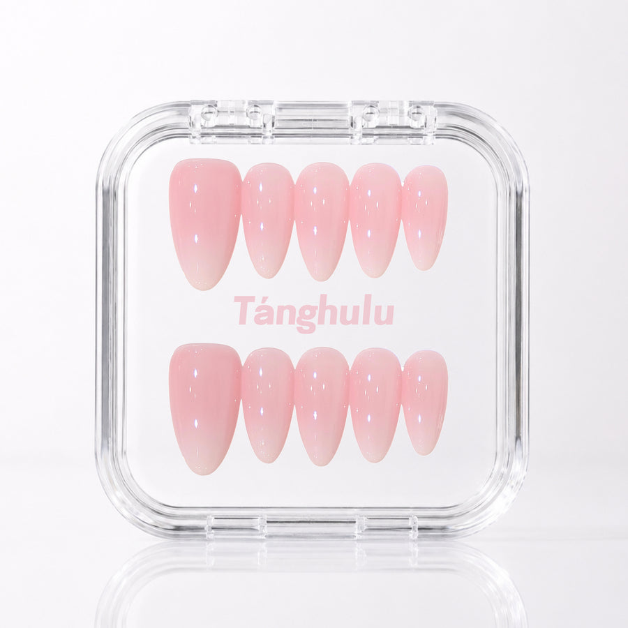 Vanilla — Medium Almond press-on nails in Tanghulu acrylic case
