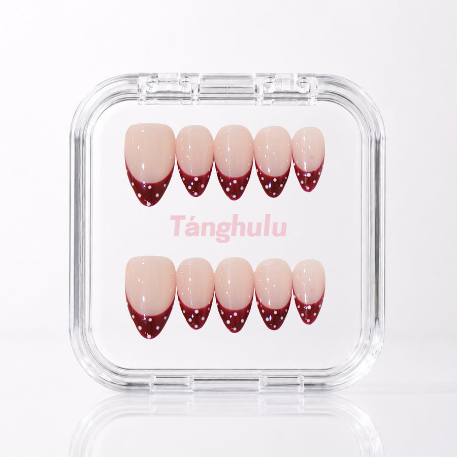 Berry Dots — Short Almond press-on nails in Tanghulu acrylic case
