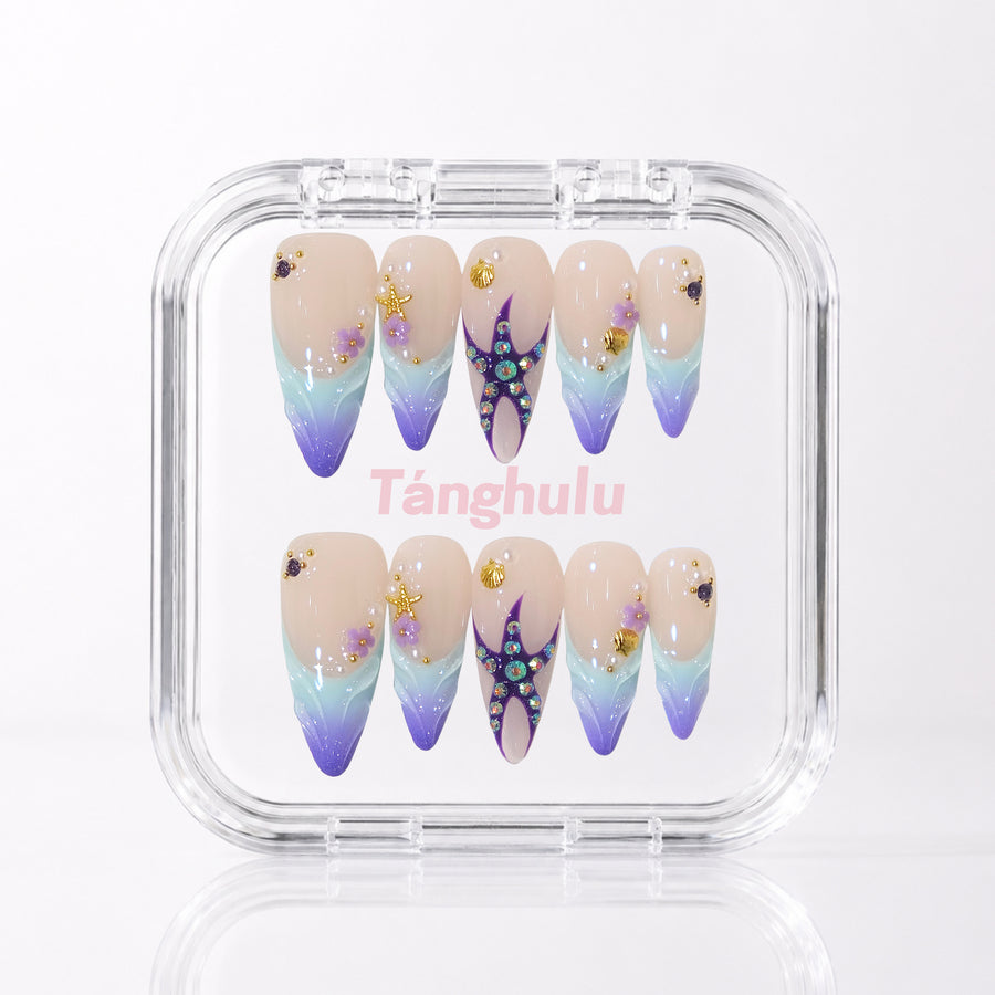 Violet Tide — Long Stiletto press-on nails in Tanghulu acrylic case