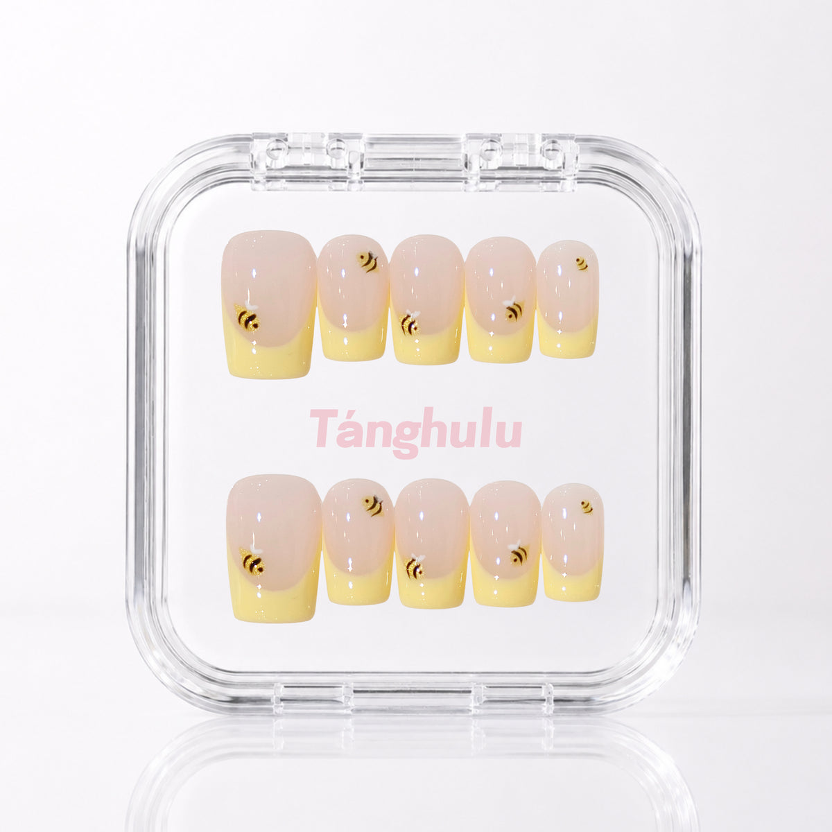 Honey Buzz — Short Square press-on nails in Tanghulu acrylic case