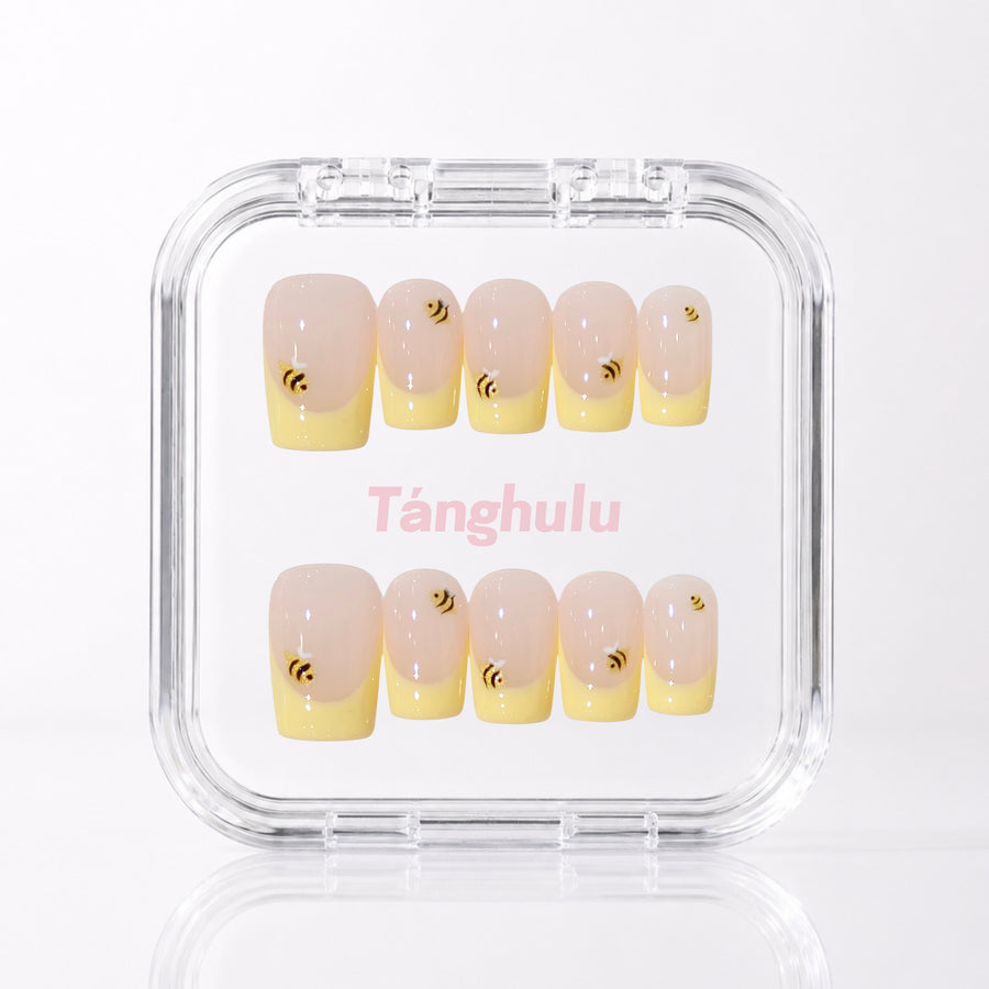 Honey Buzz — Short Square press-on nails in Tanghulu acrylic case