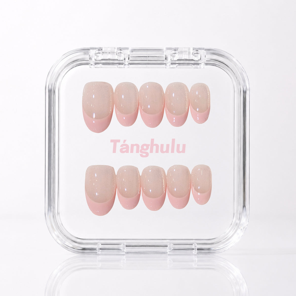 Pink Glow — Short Oval press-on nails in Tanghulu acrylic case