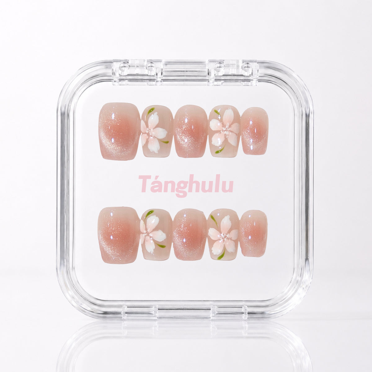 Petal Haze — Short Coffin press-on nails in Tanghulu acrylic case