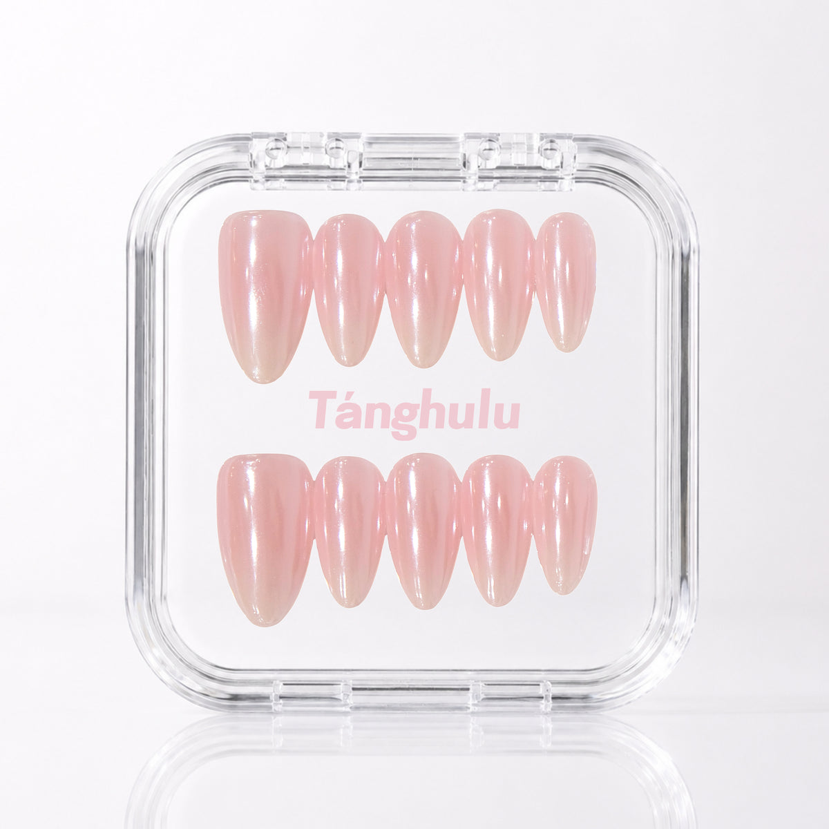 Vanilla (chrome) — Medium Almond press-on nails in Tanghulu acrylic case