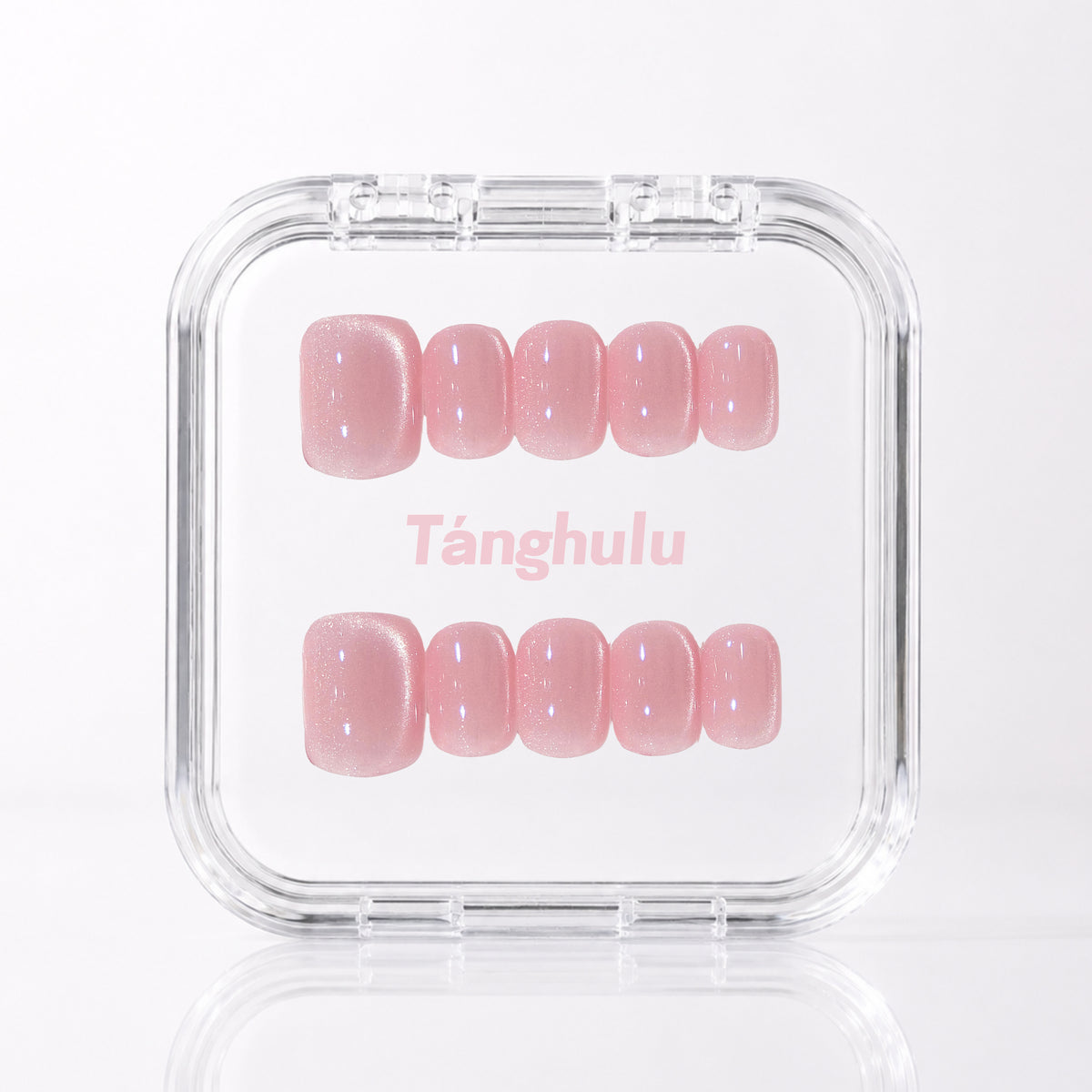 Rose Gleam — Extra Short Square press-on nails in Tanghulu acrylic case