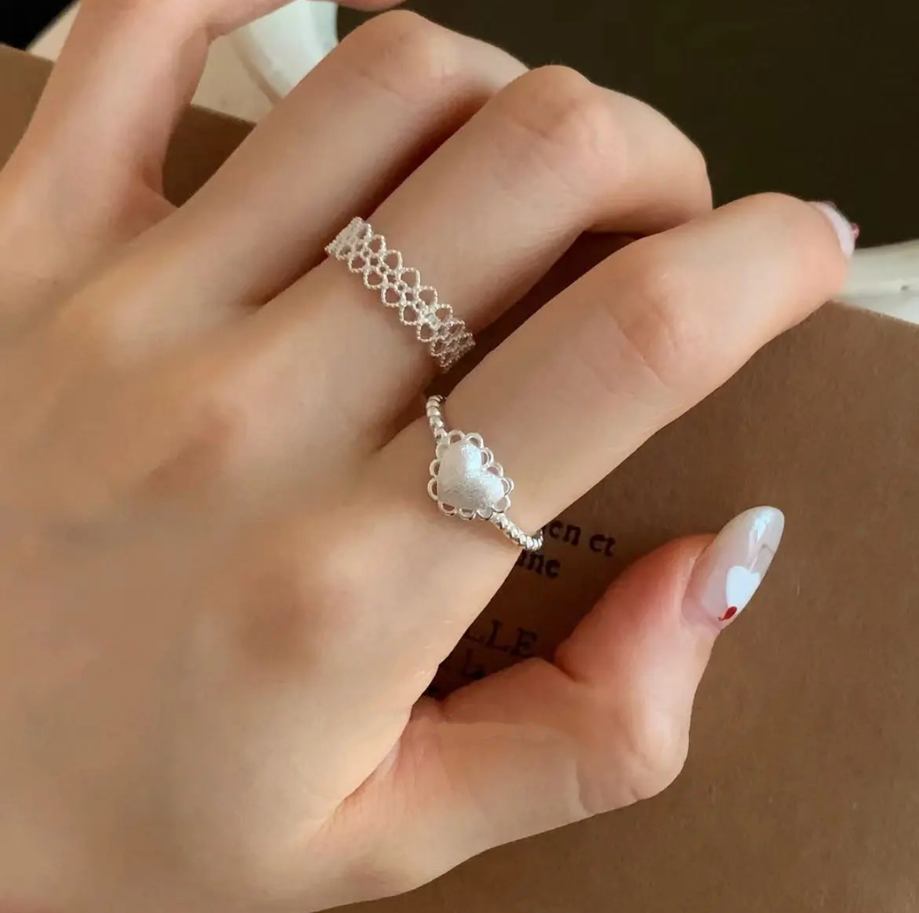 Lace Heart Duo Ring Set