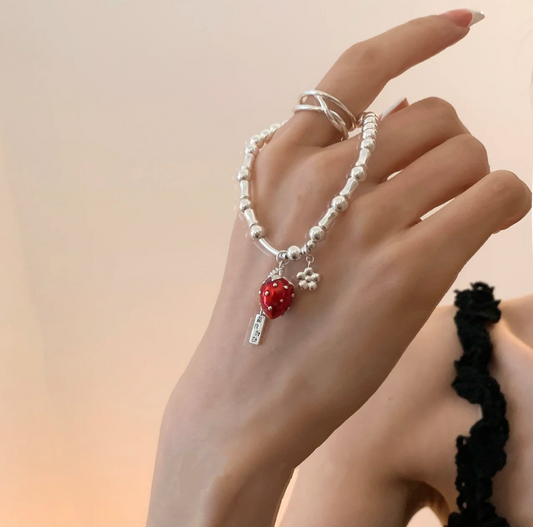 Strawberry Heart Charm Bracelet