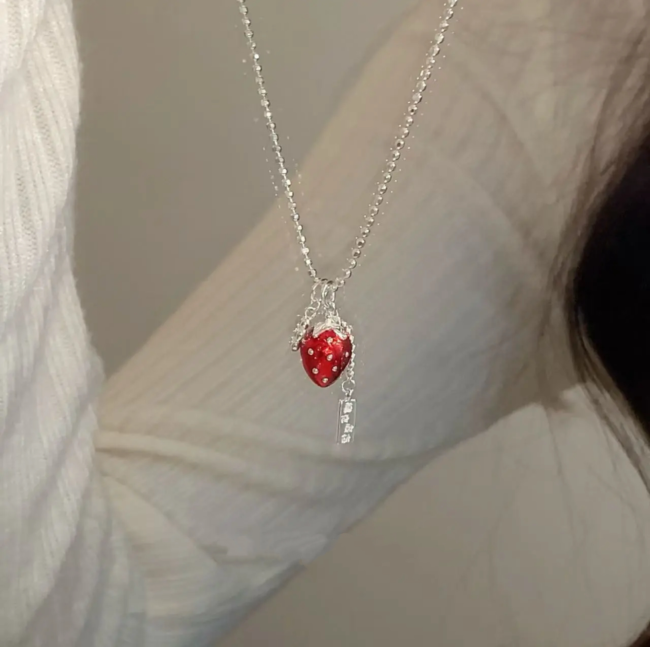 Strawberry Heart Charm Necklace
