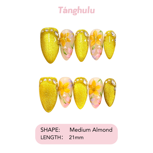 Vibrant Yellow Nails with Glossy Finish | Reusable | Long-Lasting Press-On Nails